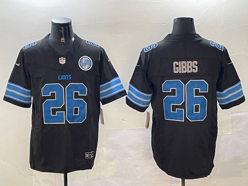 Men Detroit Lions #26 Gibbs Black three generations 2024 Nike Limited NFL Jersey style 2